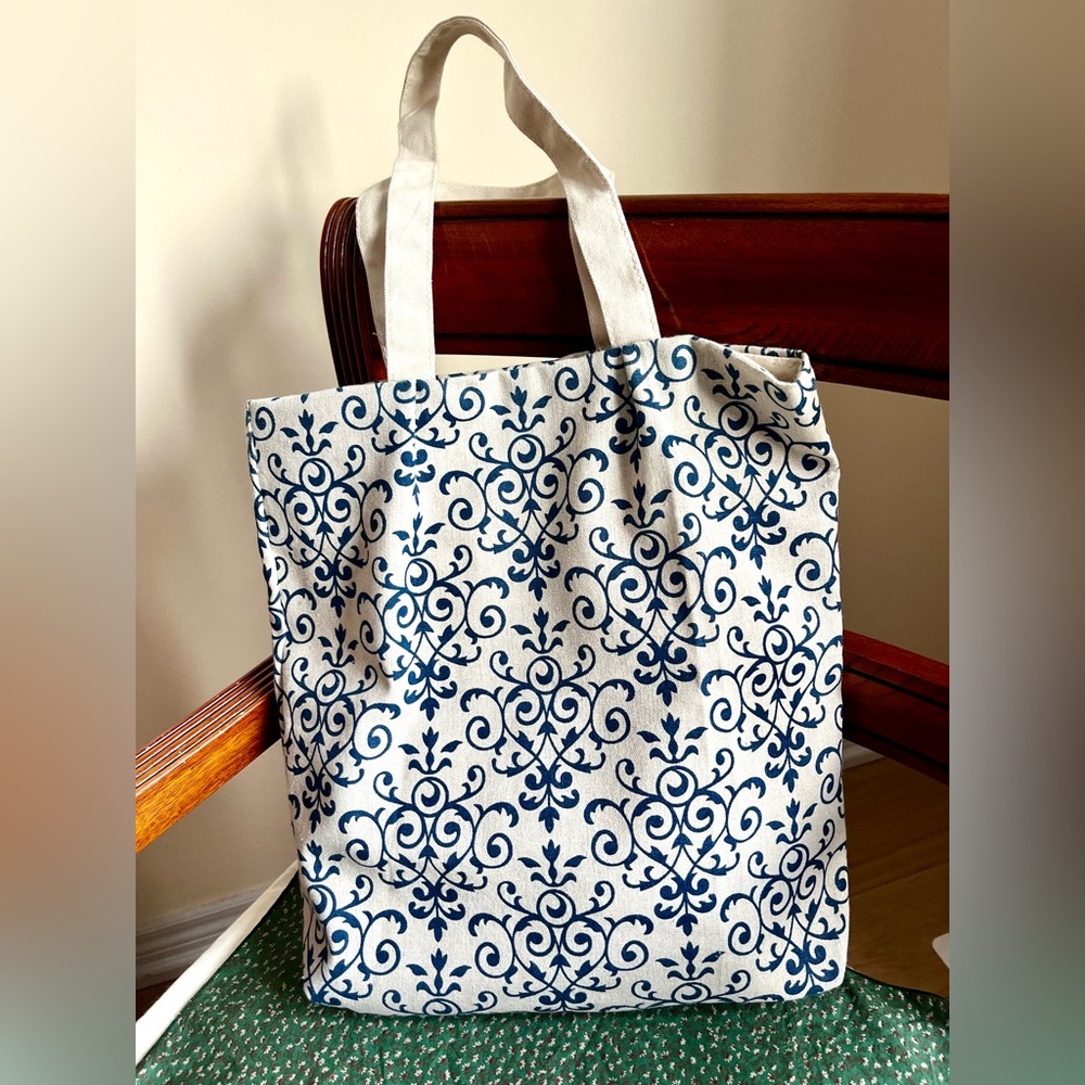 Elegant Blue and Cream Tote Bag